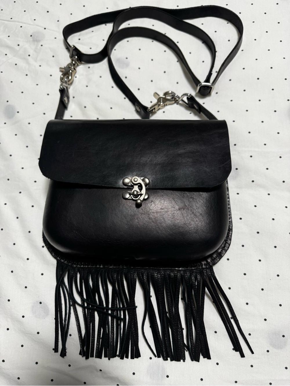 Vintage Black Leather Fringe Crossbody Biker/western Bag EUC